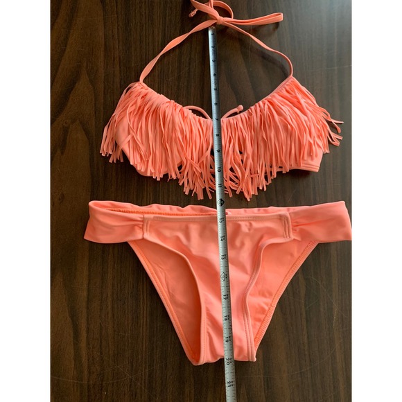 Gossip bikini swimsuit size medium tassels pink peach two piece halter - Picture 8 of 10
